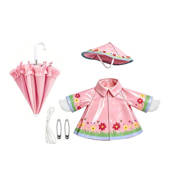 

1 Set Porch Goose Outfit Waterproof Goose Raincoat Hat And Umbrella Summer Goose Floral Costume Fits 23 Inch Lawn Goose Statue Outdoor Decor Garden розовый