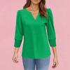 Women's Fashion Casual 3/4 Sleeve Solid Color Shirt Women's V-Neck Tops