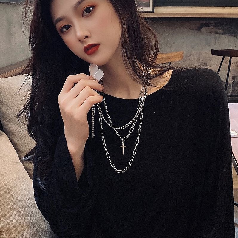 Trendy Brand Necklace Women's Style Hip-hop Sweater Men's Niche Design Pendant Personality Cool Multi-layer Jewelry