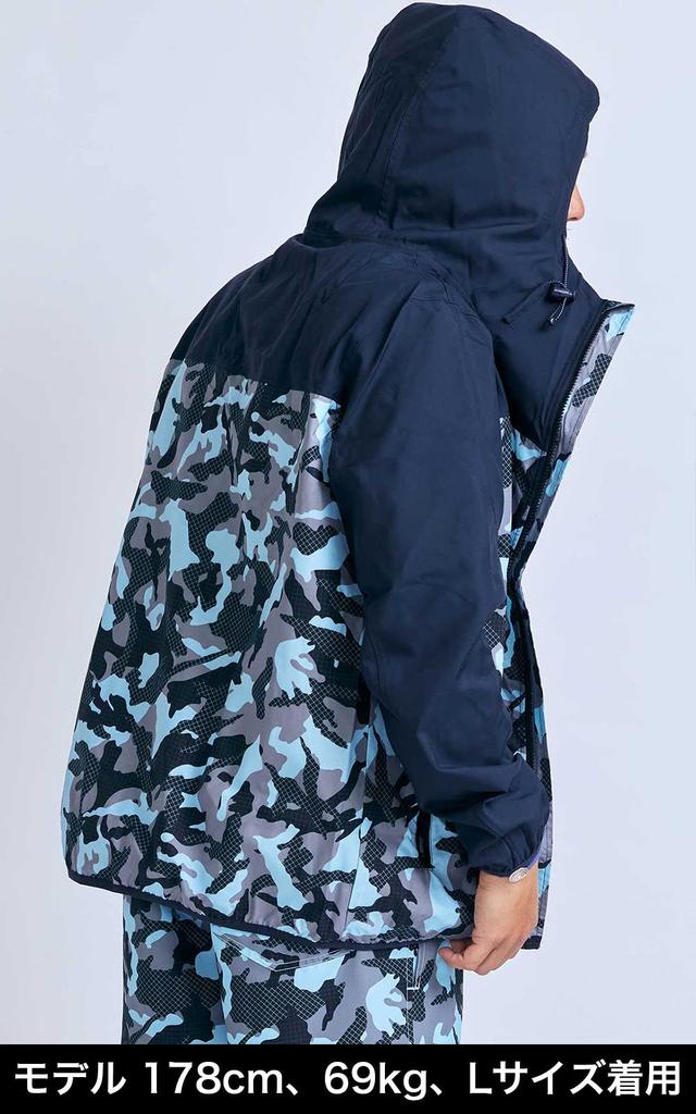 Rad Blue Mountain Water Running Light Rich Colors and Patterns Light [RadBlue] Men's Parka, Repellent, Wear, Outerwear, Raincoat, (XL, [MESHCAMO]