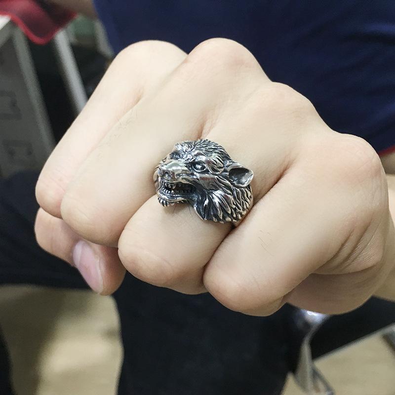 Retro Wolf Head Ring For Men Silver Color Punk Gothic Open Ring Zinc Alloy Handmade Unisex Designer Jewelry Biker Accessories