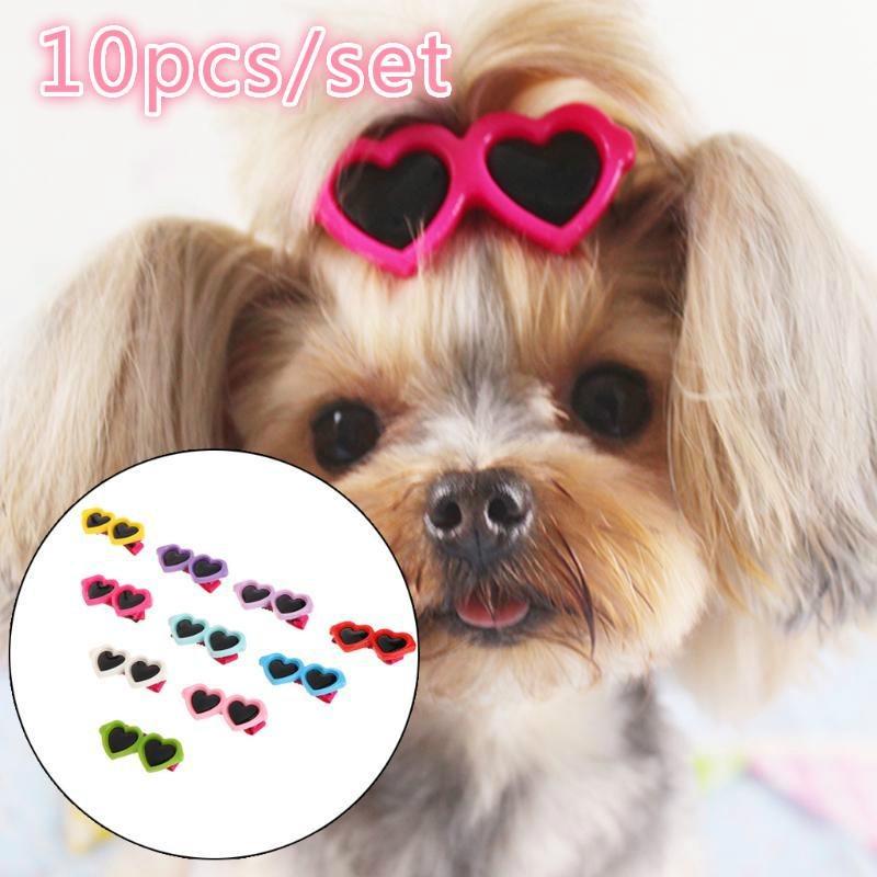 10Pcs Fashion Pet Dog Hair Bows Clips Love Style Doggie Boutique Sunglasses Pet Grooming