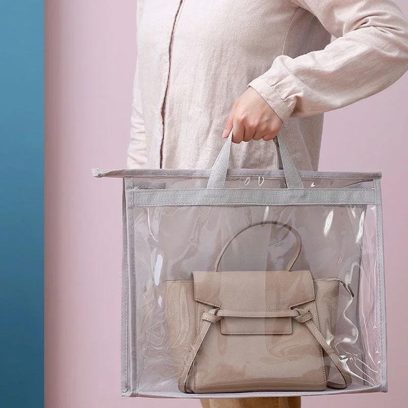 Moistureproof Dust-proof Wardrobe Closet Hanging Storage Bag Transparent Sundry Shoe Wardrobe Closet Purse Organizatier Handbag