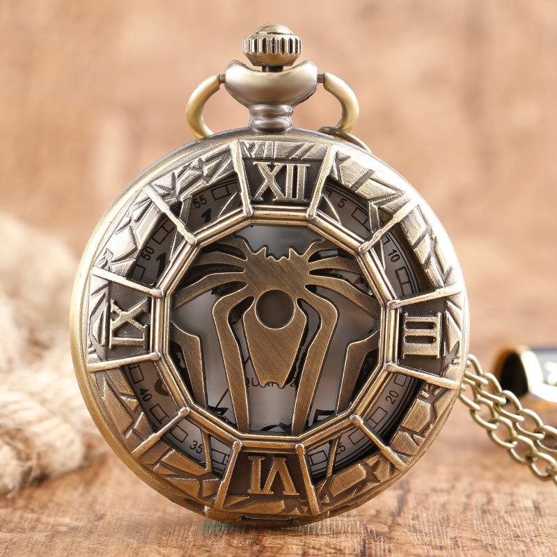 Qinggu Large Pocket Watch, Hollow Spider-Man Pocket Watch, Gift-Giving Commemorative Student Quartz Wall Watch