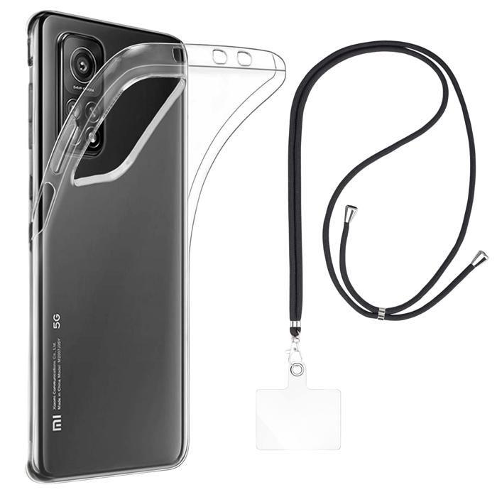 Case and Lanyard for Xiaomi MI 10T / MI 10T PRO - Transparent Soft TPU Adjustable Black Cord Phonillico®
