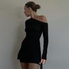 2025 Spring/Summer European & American Women's Asymmetric One-Shoulder Ruched Bodycon Dress
