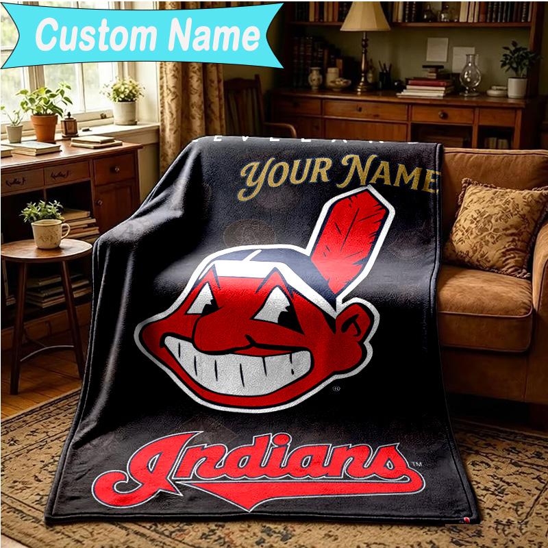 1PC Custom Name Blanket Indians Football Flannel Blankets Patterns Throw Blanket All-Season Soft Gift for Couch, Bed, Camping, Birthday Gifts