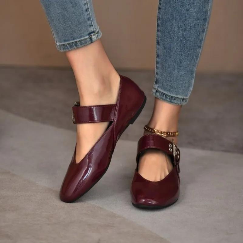 Fashion French Mary Jane Low Heels Shoes Retro Leopard Round Toe Buckle Belt Shallow Mouth Flat Ballet Shoe Casual Walking Zapatos