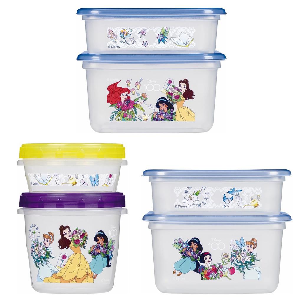 [Limitierte Edition] Ziploc Disney Prinzessin 23-teiliges Set Schraubverschluss (300ml & 730ml, je 1) & Rechteckiger Behälter (480ml & 820ml, je 1) & Quadrat