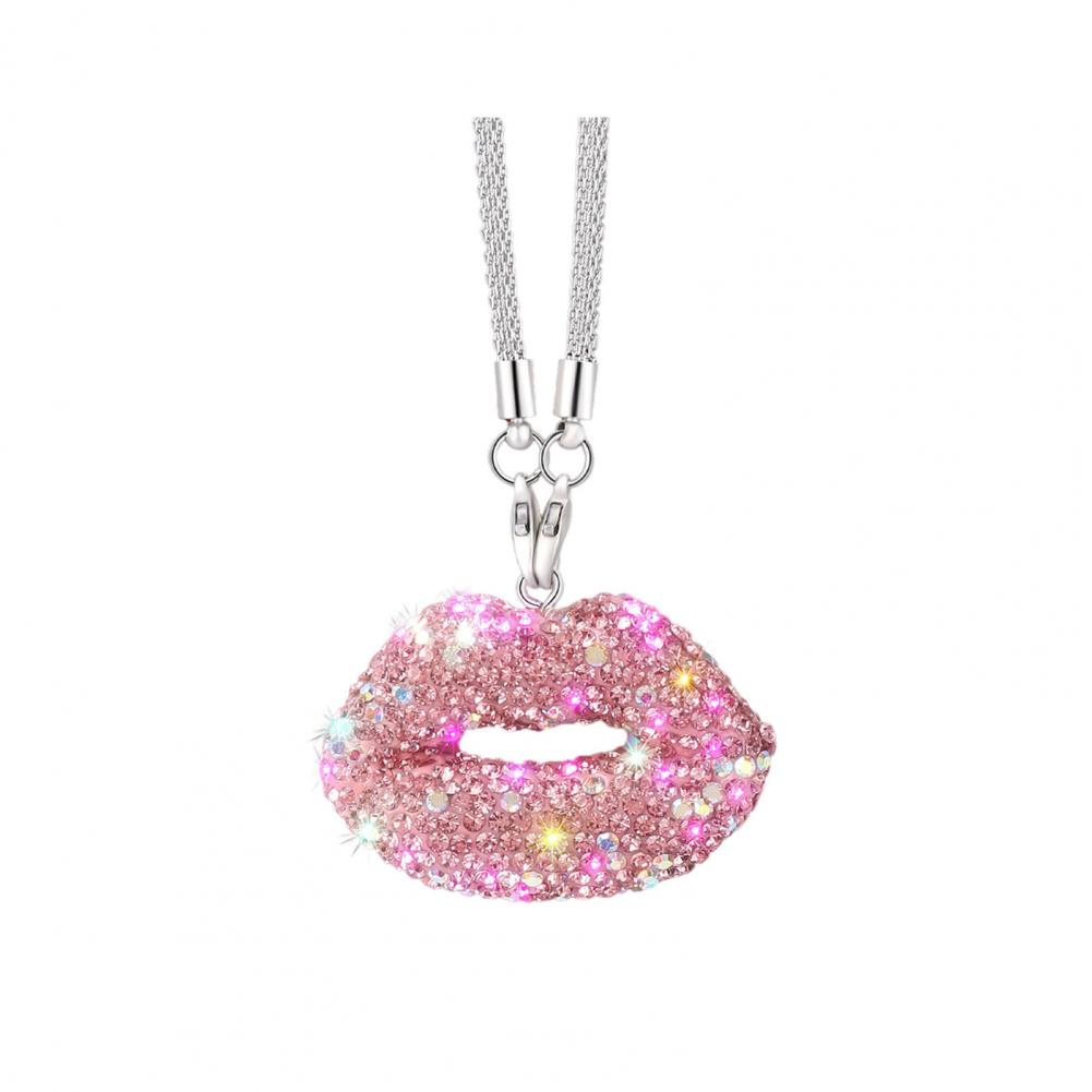 Rearview Mirror Pendant Sparkling Rhinestone Lip-shaped Car Rearview Mirror Charm Ornament Elegant Hanging Pendant for Car Rear