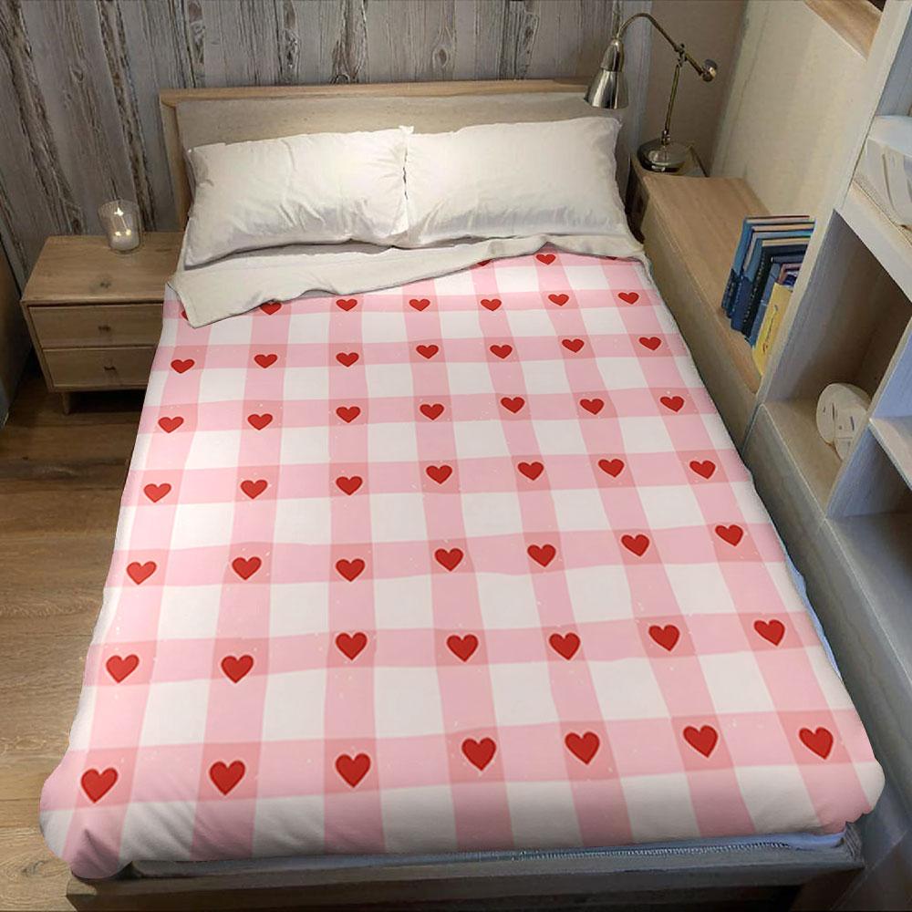 Grid Heart Flannel Blanket Perfect for Sofa Office Bed Travel Sleep Read Relax Camping four season use