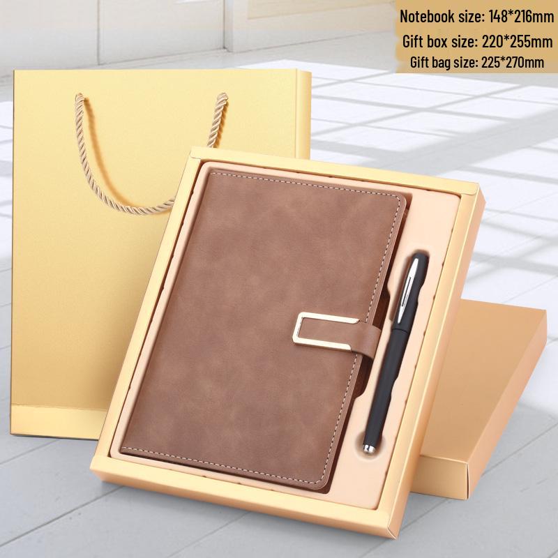 Men's Business Notebook with Printed Pages, Leather Cover, Magnetic Buckle, and Pen Holder. Perfect for Meeting Minutes and Office Use.