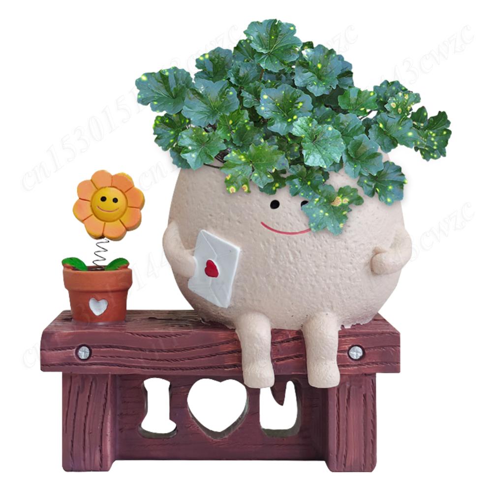 

Unique Cute Head Flower Planter Resin Unique Sit Long Chair Succulent Pots Smile Face Sunflower Pot for String of Pearls Plant