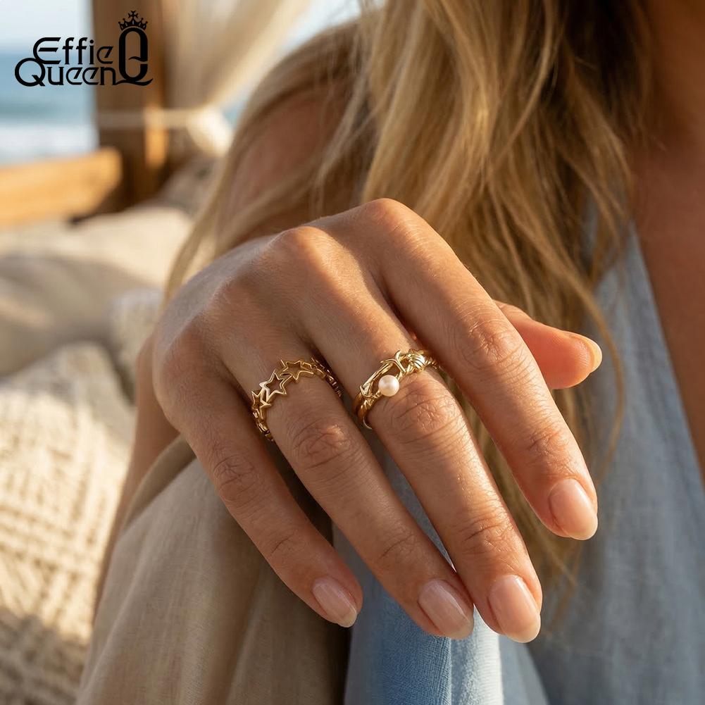 Effie Queen Fashion Hollow Star Women's Open Ring Trendy 925 Sterling Silver Star Ring Jewelry Birthday Anniversary Gifts APR49