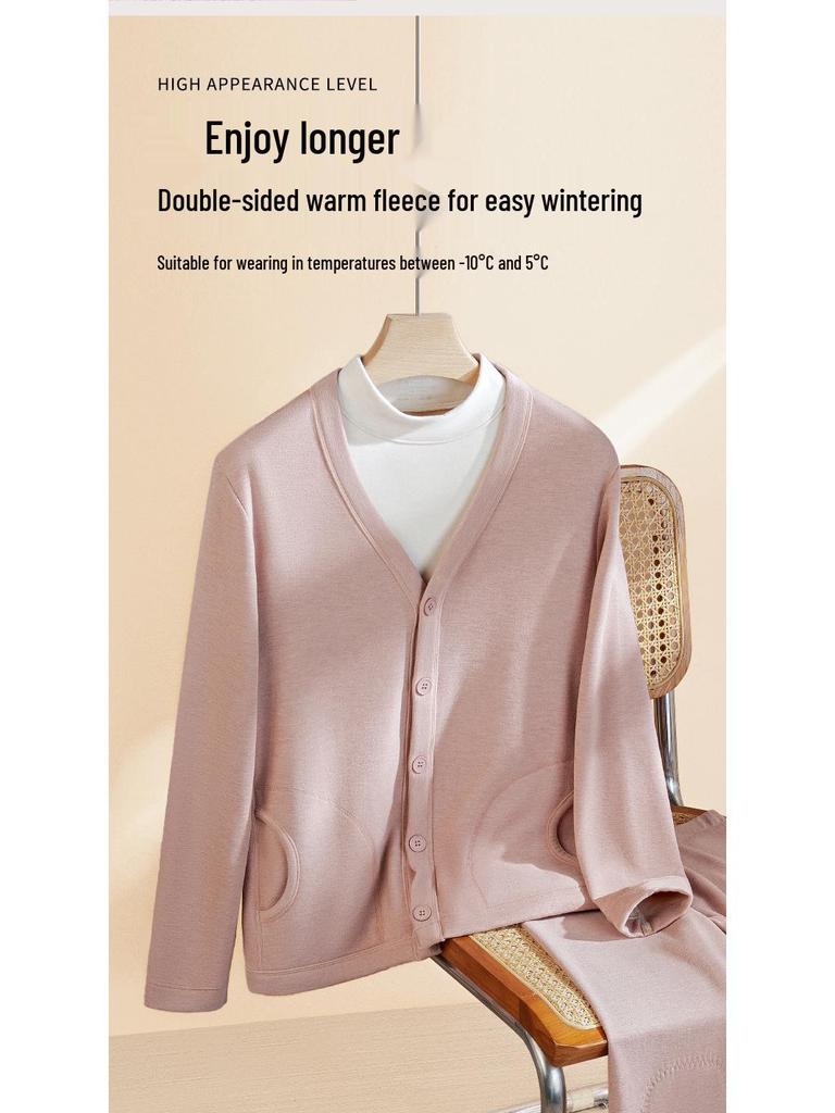 Damski kardigan z jedwabnej wełny z podszewką z polaru – Ciepły, gruby, bezrękawnik z długim rękawem na jesień/zimę na zewnątrz