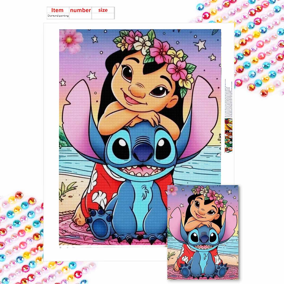 

Алмазная живопись своими руками Лило и Стич Набор для вышивания крестом Мозаичное искусство Алмазная живопись Полный круглый алмаз Украшение для дома Round 20x30cm