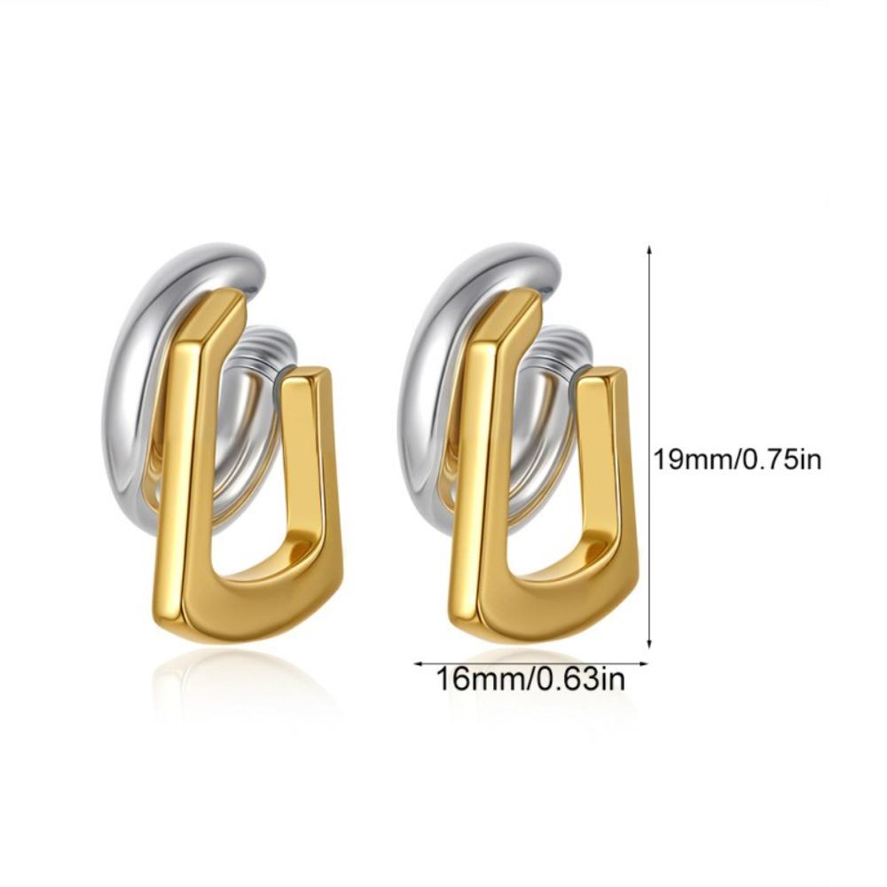Mix Color C Shape Hoop Earrings Two-tone Design Huggie Earrings Double Layer Earrings  Gift Jewelry
