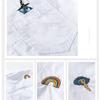 Summer Fashion Men Shirts Short Sleeve White Shirt Youth Streetwear Embroidery Funny Shirt Lapel Collar Pure Cotton Casual Tops with Pocket