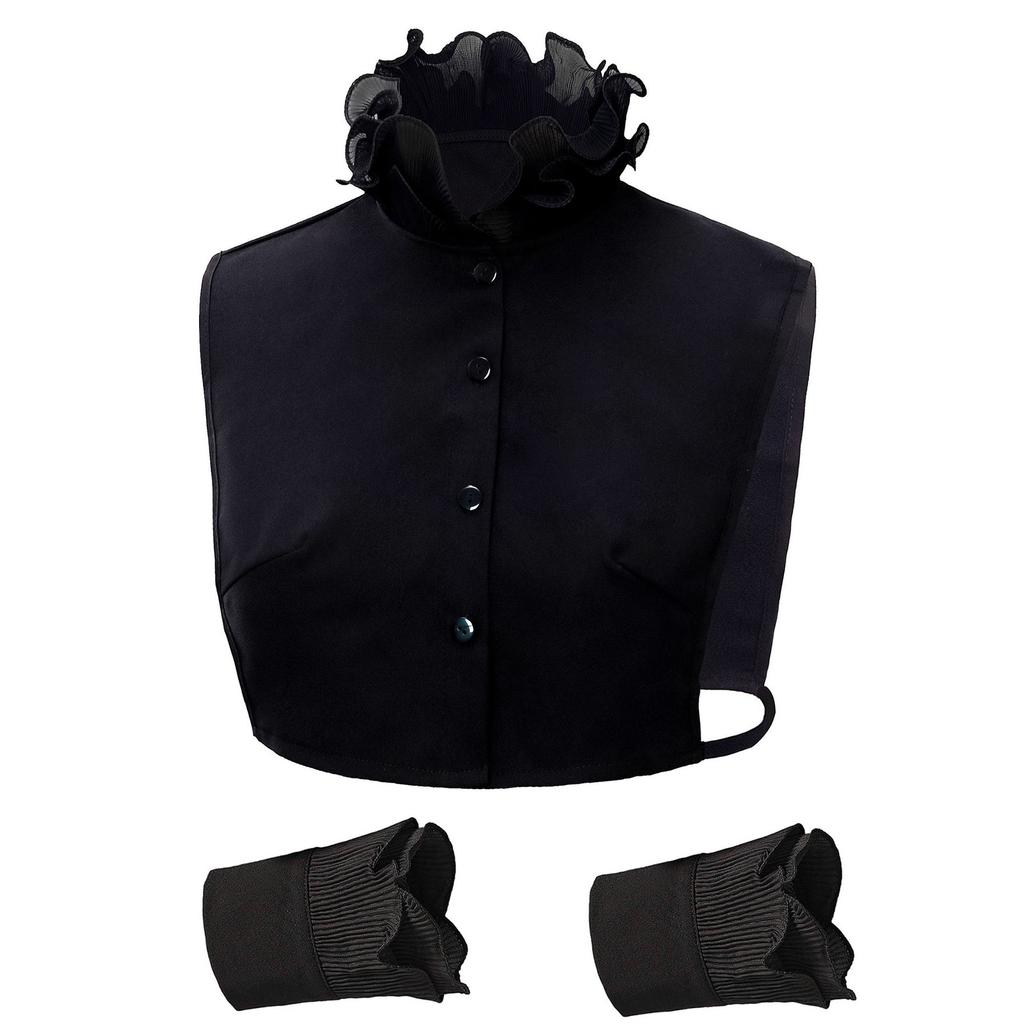 Fashionable Faux Collar With Wrist Cuffs Fake Sleeves For Women Decorative Ruffle V Neck Half Shirt Blouse Layering Set