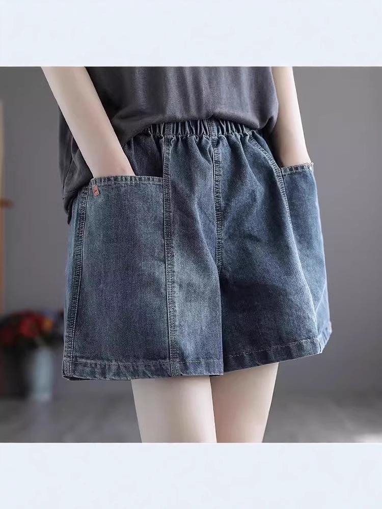 Summer Sale: Women's Loose Fit Elastic High Waist Wide Leg Denim Shorts, Plus Size, Retro Style.