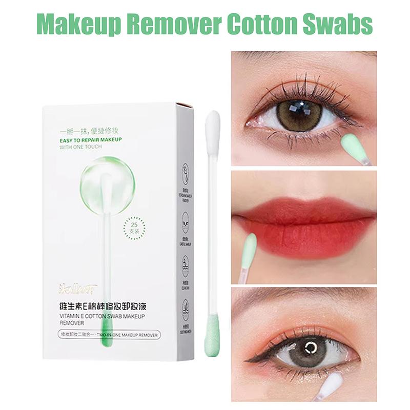 0.3Ml×25Pcs Makeup Remover Cotton Swabs Pre-Soaked With Cleansing Liquid Foldable For Instant Use Beauty Cleaning Correction
