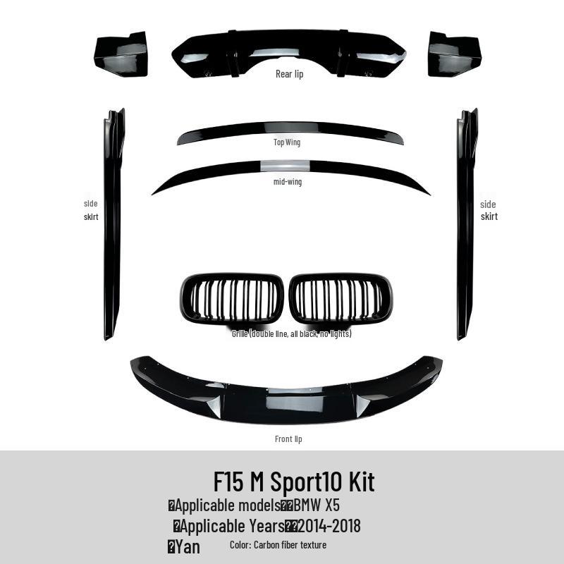 BMW X5 F15 M Sport 2014-2018 Lip Dianteiro, Spoiler Traseiro, Saias Laterais, Grelha, Kit de Modificação de Lip Traseiro