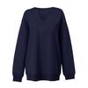 Women's Fashionable Solid Color V-neck Long Sleeved Sports Casual Pullover Sweatshirt Top