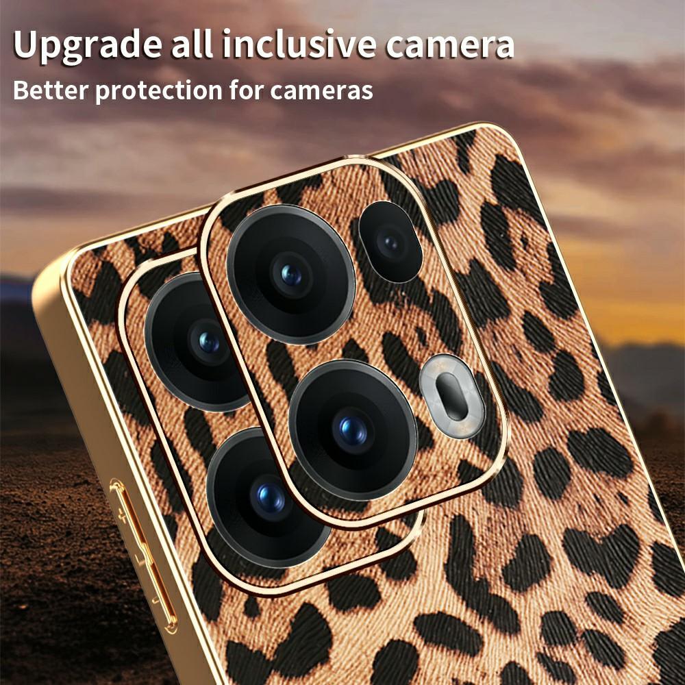 For Oppo Reno13 Pro 5G Case Leopard Print PU Leather Coated PC+TPU Electroplating Phone Cover
