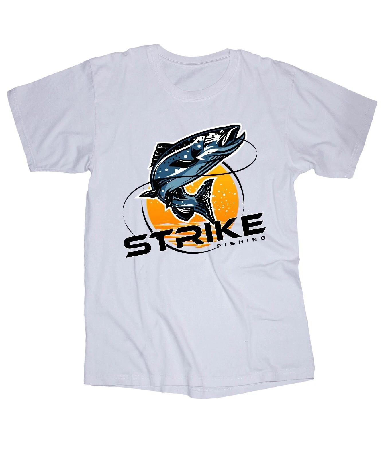 STRIKE FISHING white T-shirt Bass Trout Lake Boating Outdoors Fishing Rod Lures S