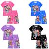 KPOP Mädchen T-Shirt und Hosen Set, Demon Slayer Cartoon, Zweiteiliges Kurzarm- und Shorts-Set für große Kinder