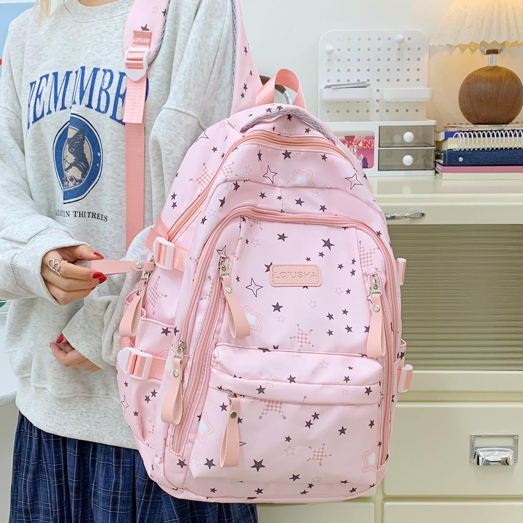 Schulrucksack Last reduzieren Mittelschüler Schulrucksack Mädchen Oberstufe College-Student Große Kapazität Sternenrucksack Leicht 11 Zoll