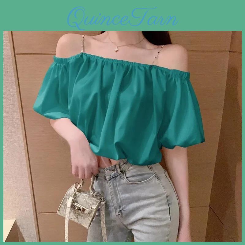 Puff Sleeve Shirt Sling Chiffon Off Shoulder Top Sexy Loose And Thin Elegant Women Shirts Blouses Y2k Short Fashion Crop Tops