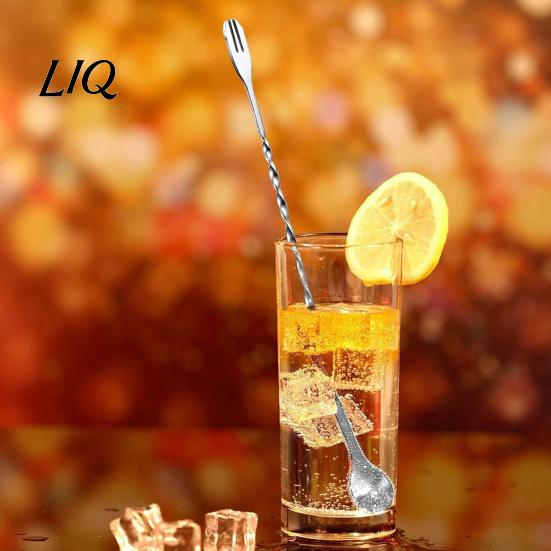 Stainless Steel Stirring Spoon Dual Head Bar Spoon, Cocktail Mixing Stirrers with Long Handle, Multi Use Tool Drink Trident Tip for Coffee Drinks