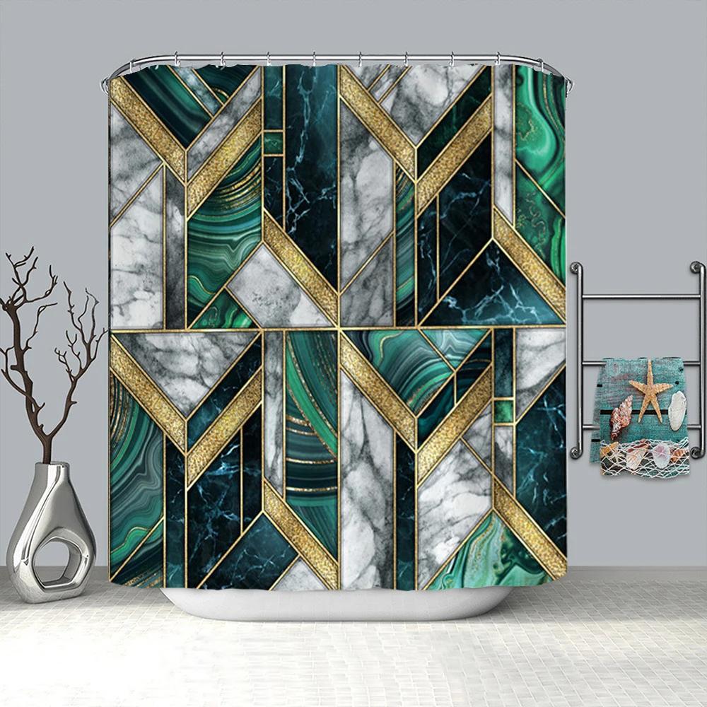 

3D Geometric Marble Print Waterproof Shower Curtain,Modern Abstract Luxury Art Decorative Fabric Bath Curtain For Bathroom Decor W60H190(CM)-1 Pcs