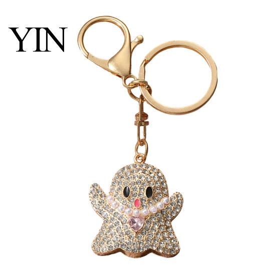 Halloween Jewelry Rhinestone Pumpkin Keychain, Ghost Witch Hat Spider Web Cat Decorative Accessories Bag Charm, Car Key Ring for Handbags Backpacks