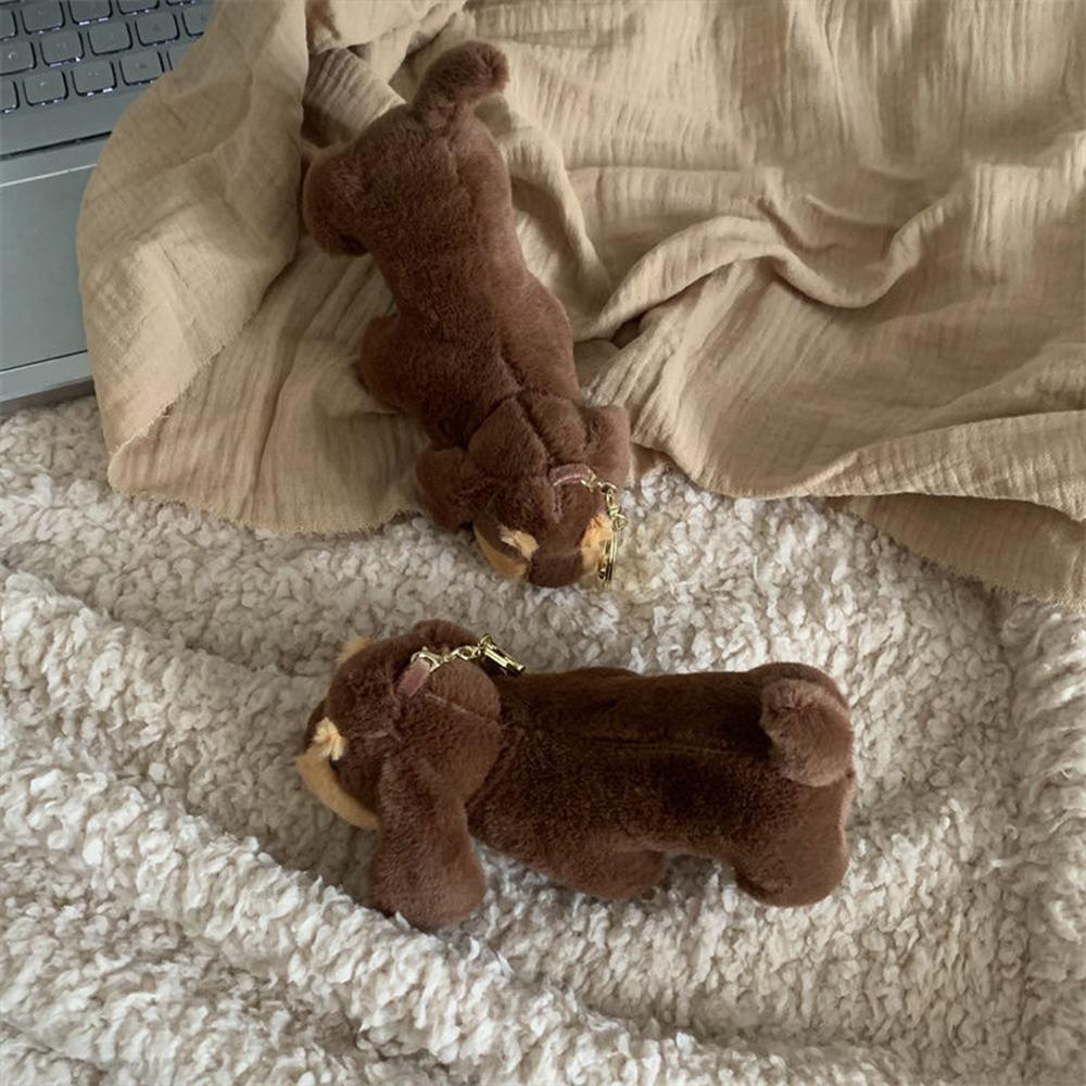

INS-style Plush Doll Keychain Dachshund Schoolbag Decorations Plush Toy Keychain for Women & Men коричневий