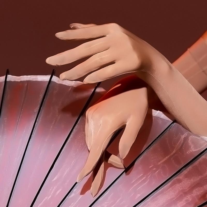 Women Oily Shiny Finger Gloves Silky Long Sleeve High Elastic Smooth High-Density Sunscreen Outdoor Transparent Club Punk Gloves
