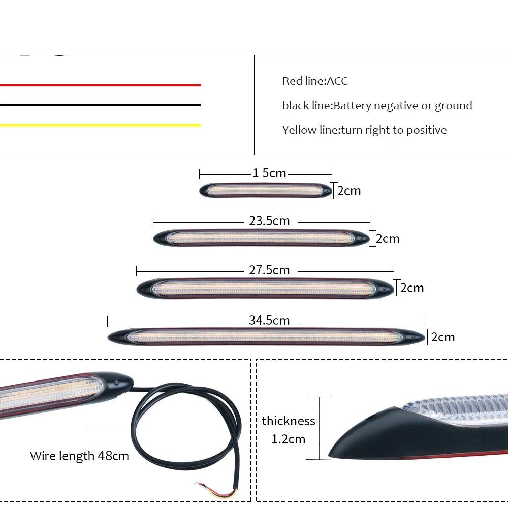 2X Flexible Strip Car LED DRL Sequential Dynamic Waterproof Flow White Yellow Blue Headlight Daytime Running Light Turn Signal