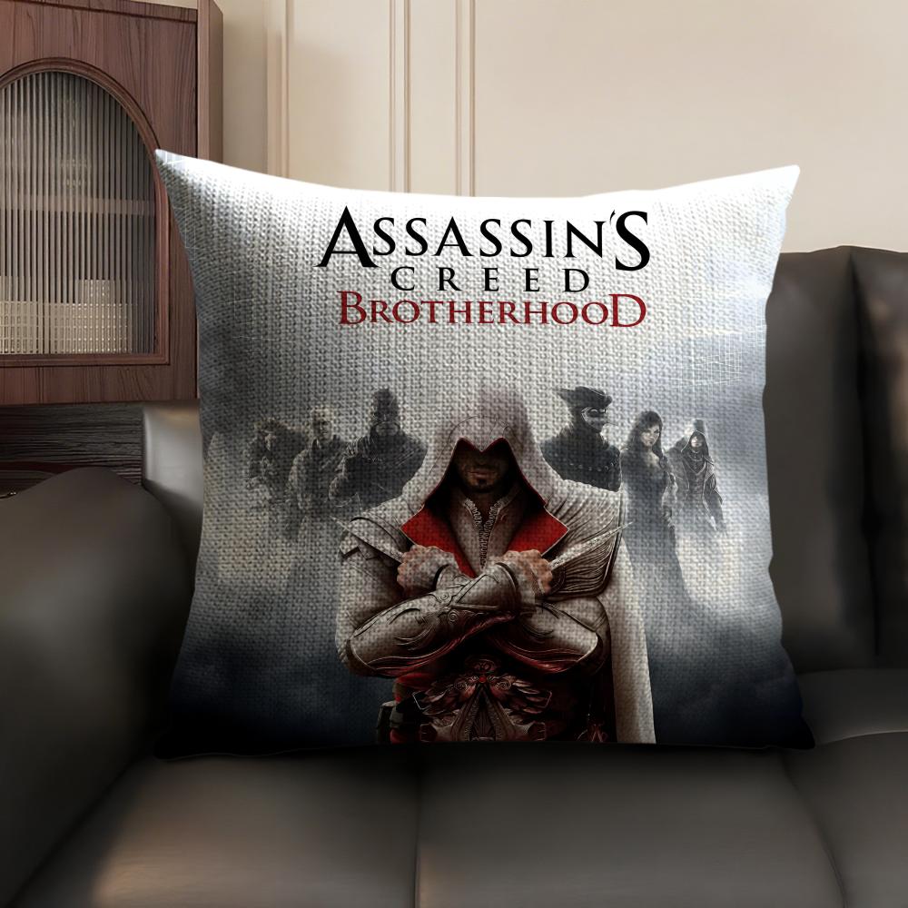 A-Assassins Creedd Game Cushion Cover Natural Linen Organic Fabric Double-Sided Printing Sofa Home Decor Gift Pillow Case