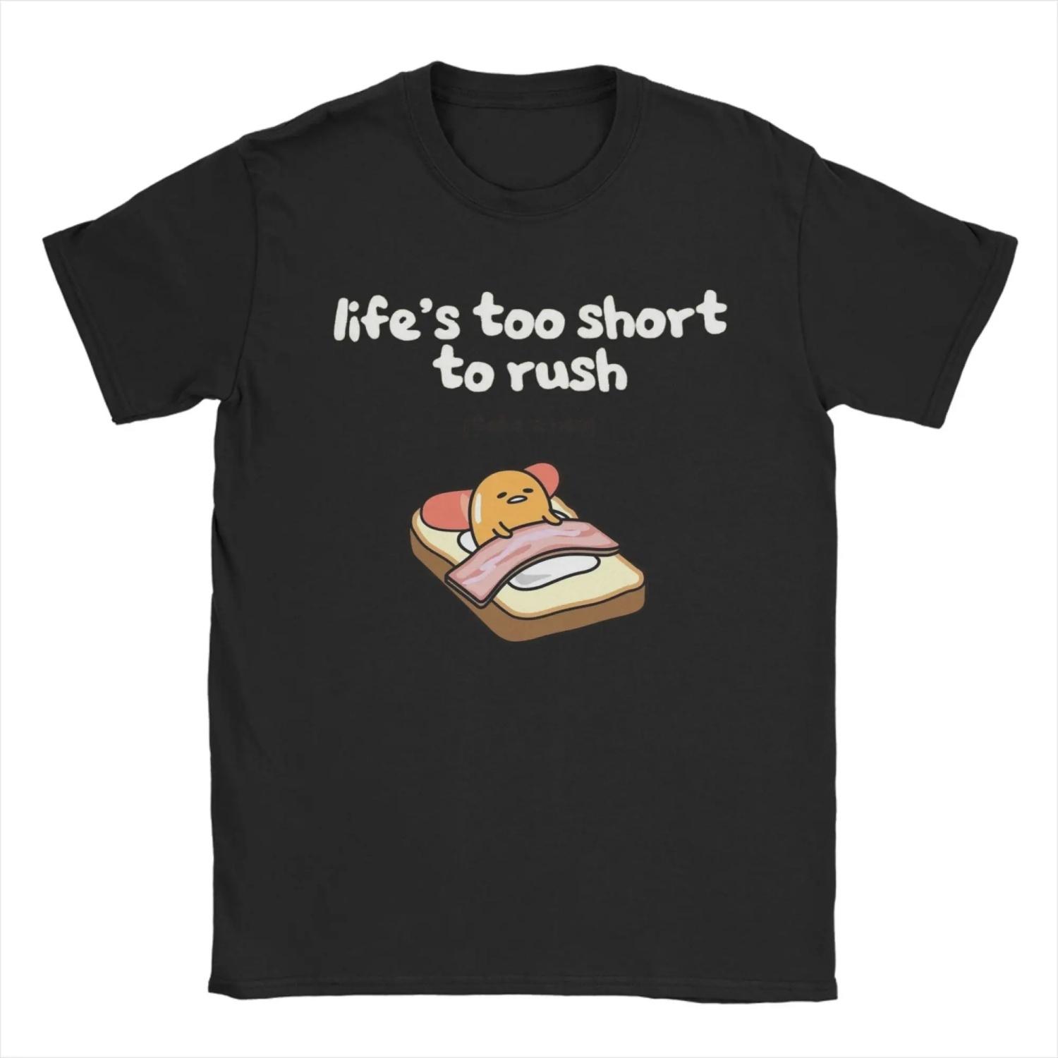 

Gudetama Life s too Short to Rush T Shirt Cotton Tops Hip Hop Round Neck Short Sleeve S чёрный