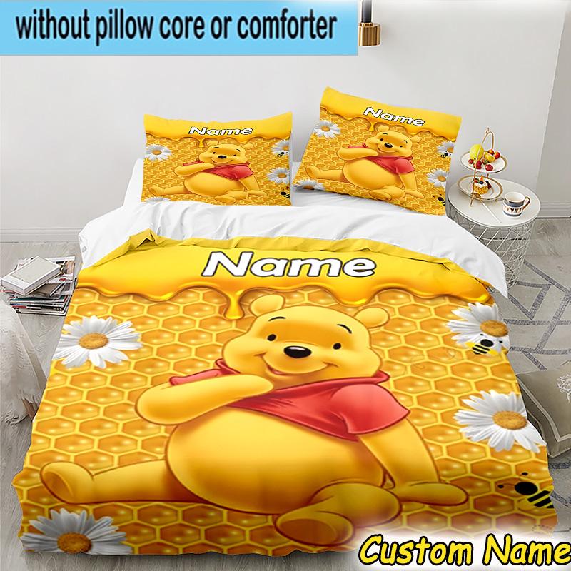 3PCS Custom Name Cartoon bear Bedding Set Printed Duvet Cover Closure Includes 1 Duvet Cover & 2 Pillowcases for All Seasons Bedroom Decor