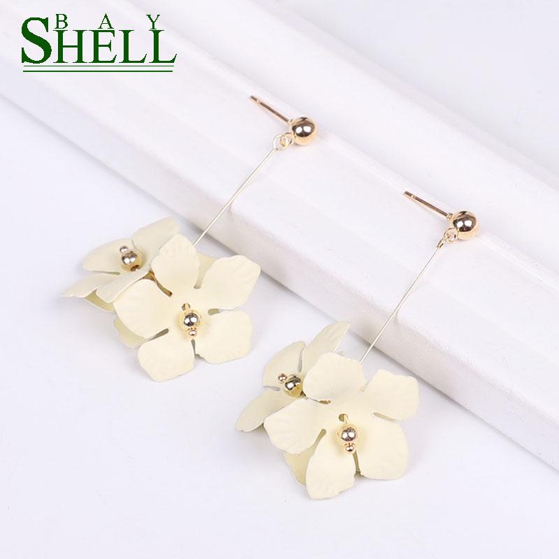 Shell Bay Metal Flowers Earrings For Women Long Drop Earrings Boho Fashion Geometric Simple Punk Cc Cute Earring Girls Boho