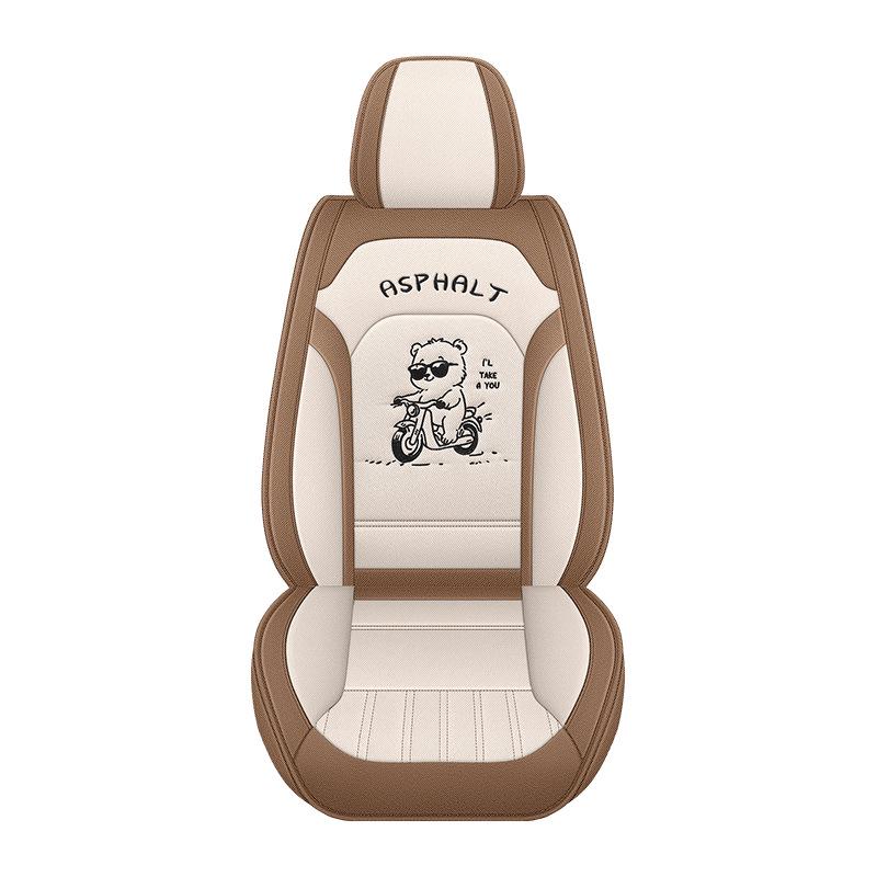 All-Season Linen Car Seat Cover - Breathable, Full Coverage with Cute Cartoon Design for Autumn/Winter