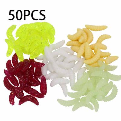 2.4cm 0.4g Glow In The Dark Maggot Soft Bait Realistic Breadworm Fishing Lure for Trout Panfish Slow Sinking Fishing Fake Worm