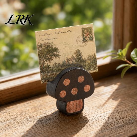 Wooden Card Holder Mushroom Place Holder, Mini Hedgehog Table Number Solid Wood Photo Clip Farmhouse Note Picture for Home Office