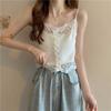 Lace Patchwork Single Breasted Short Crop Top with Exposed Midriff for Summer Slim Fit Outerwear Camisole