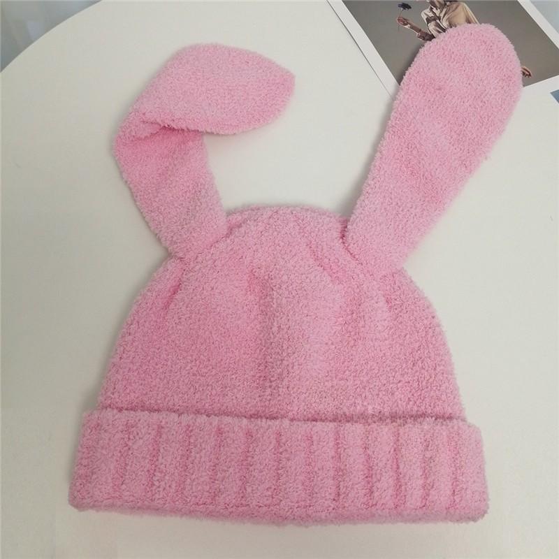 Dopamine Bunny Eared Knitted Hat For Women Winter Warmth Cute Animal Style