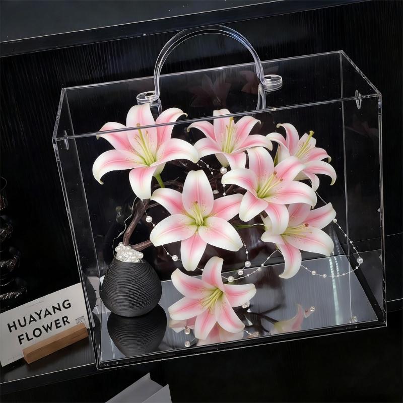 Elegant Clear Acrylic Hand Carry Box Flower Display Container Perfect For Flower Displays And Special Event