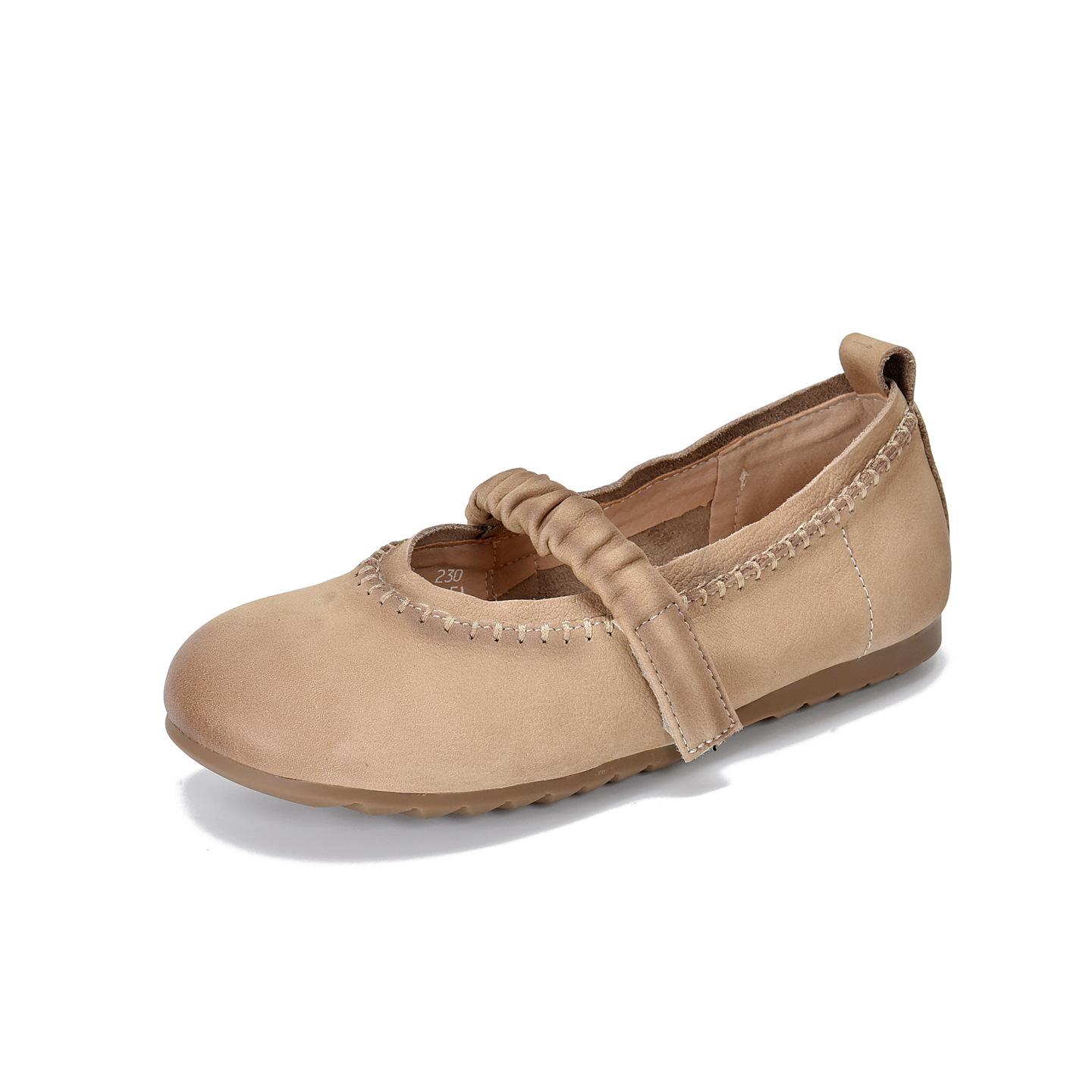 

Johnature Retro Flat Shoes Genuine Leather Comfortable Soft Soled Shallow Versatile Women s Shoes 42 хакі