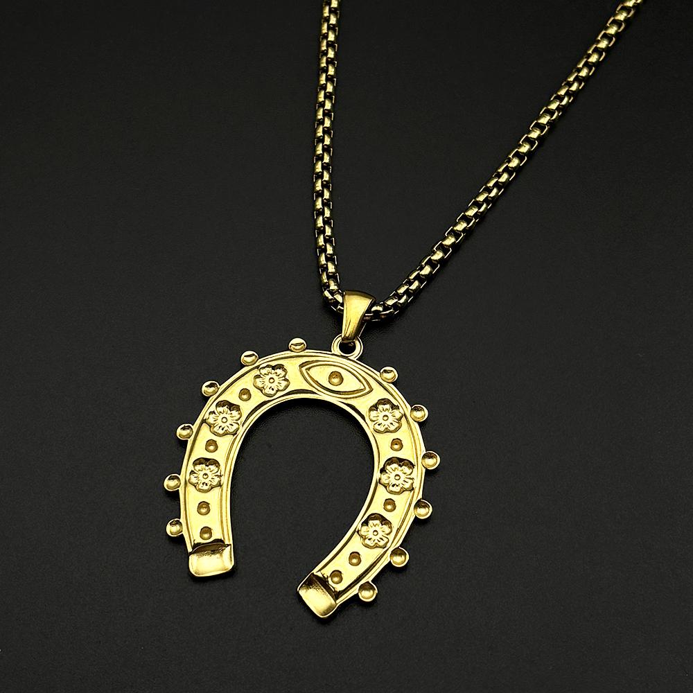 Lucky Horseshoe Evil Eye Blessed Chain Women Men Stainless Steel Flower U Shape Boho Protection Western Necklace Jewelry Gifts